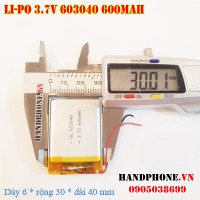 Pin Li-Po 3.7V 600mAh 603040 (Lithium Polymer)